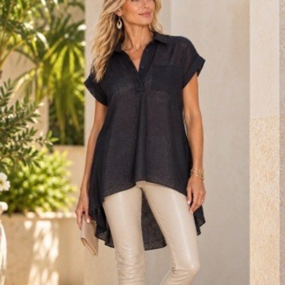 Brunello Cucinelli Black Beaded Hi-Low Flare Italian Couture Resortwear Tunic M